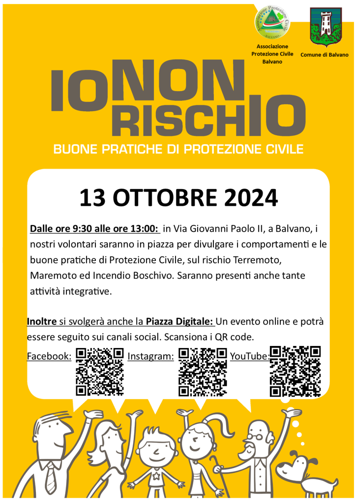 IO NON RISCHIO 2024: Il 13 ottobre i volontari in piazza a BALVANO (PZ)