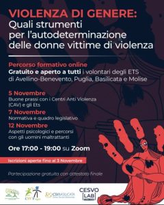 Corso “Violenza di genere: Quali strumenti per l’autodeterminazione delle donne vittime di violenza”